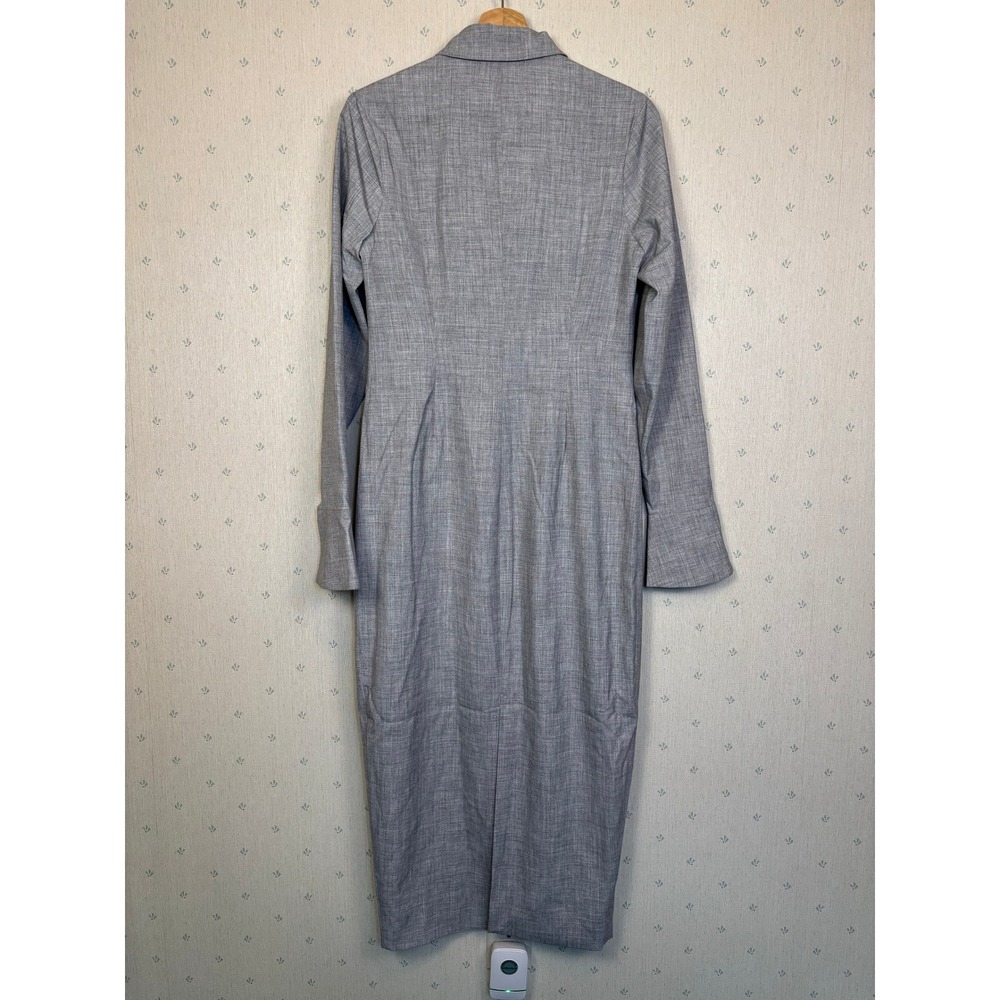 MESHKI Dorian Fitted Shirt Midi Dress Medium Charcoal Marle Minimalist Career - Picture 12 of 16